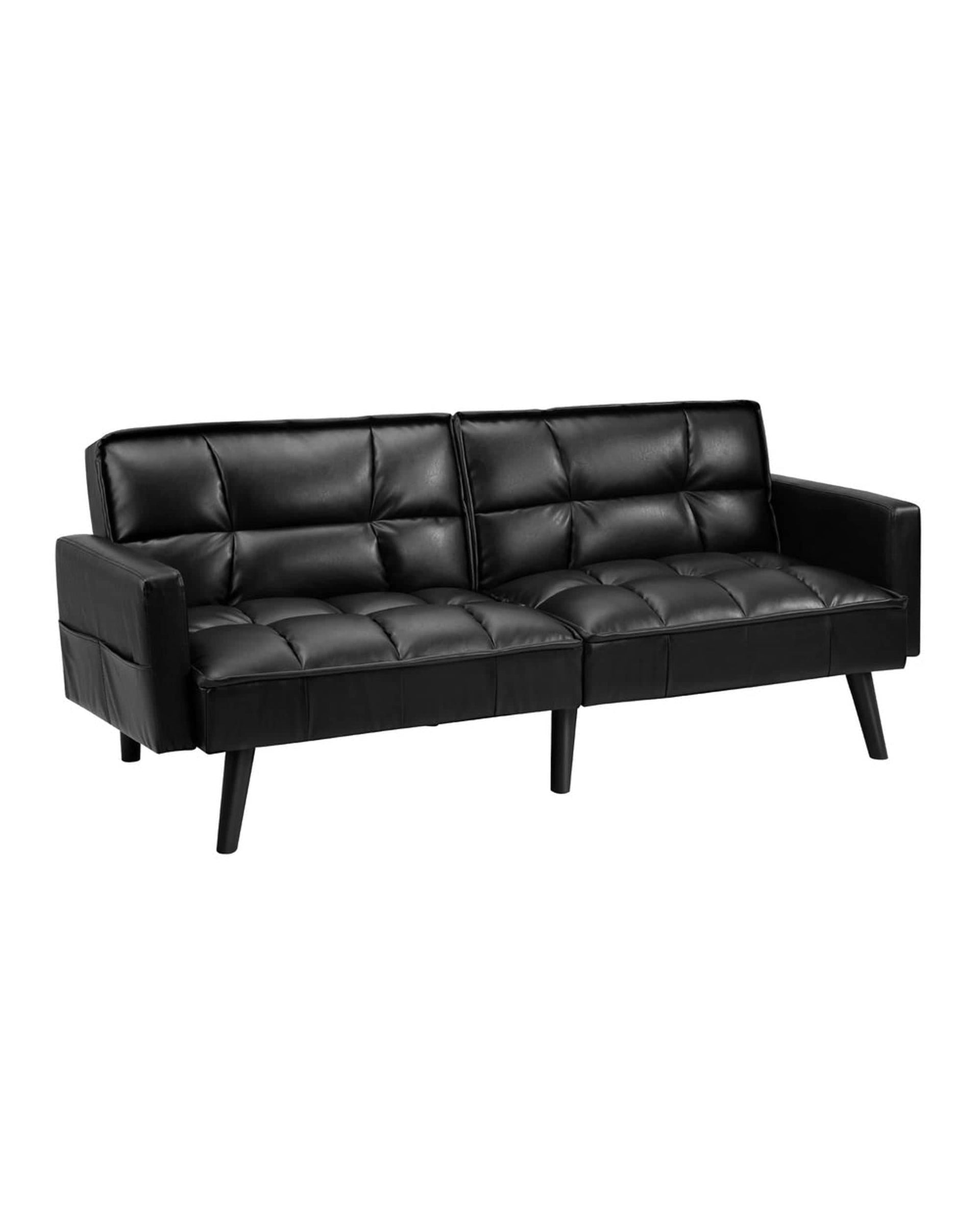 Oikiture Sofa NOVA Sofa Bed Futon Convertible Leather 3-Seater Black