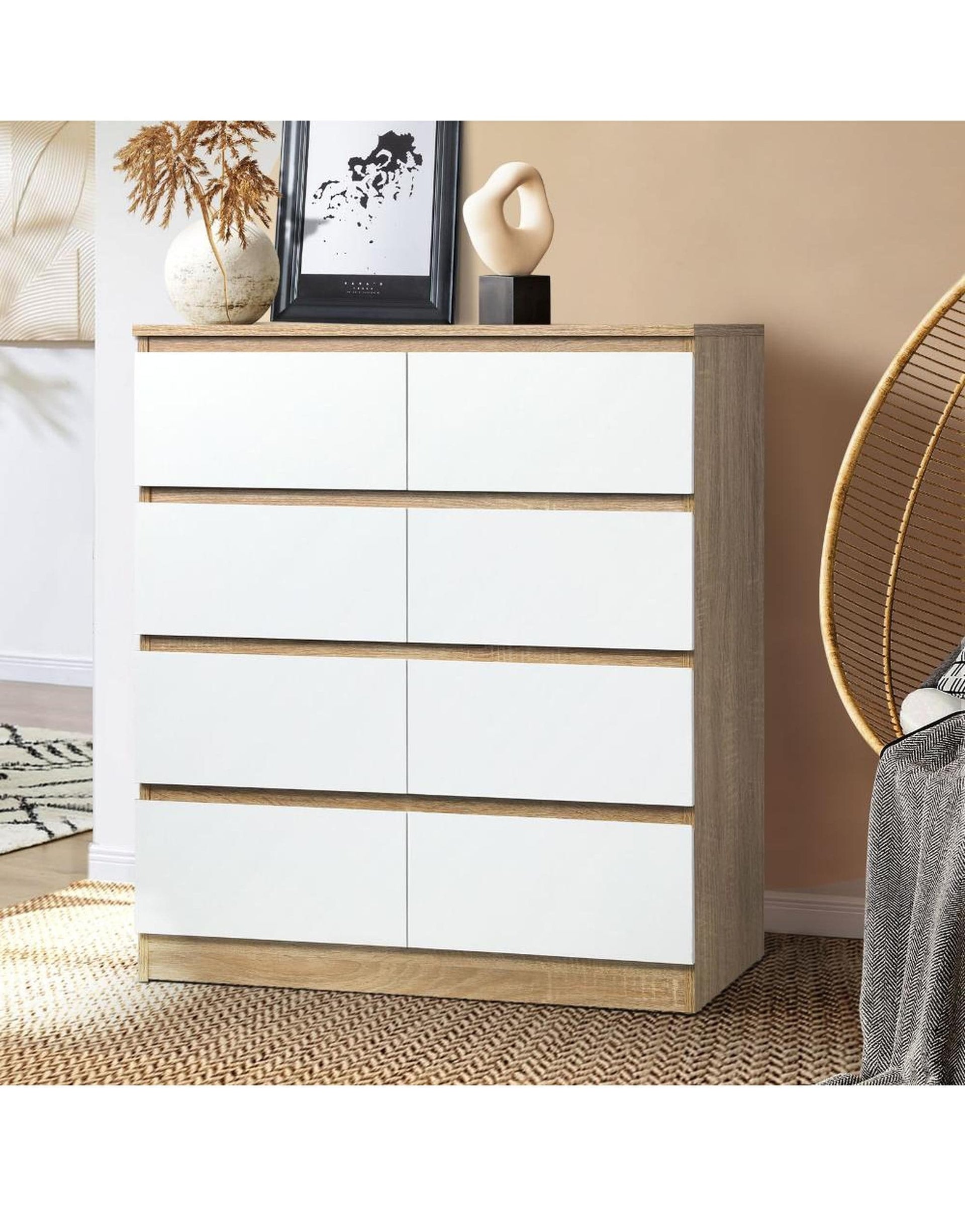 Oikiture Chest of Drawers OCTA Chest of Drawers 8 Drawers Tallboy Cabinet Home Furniture