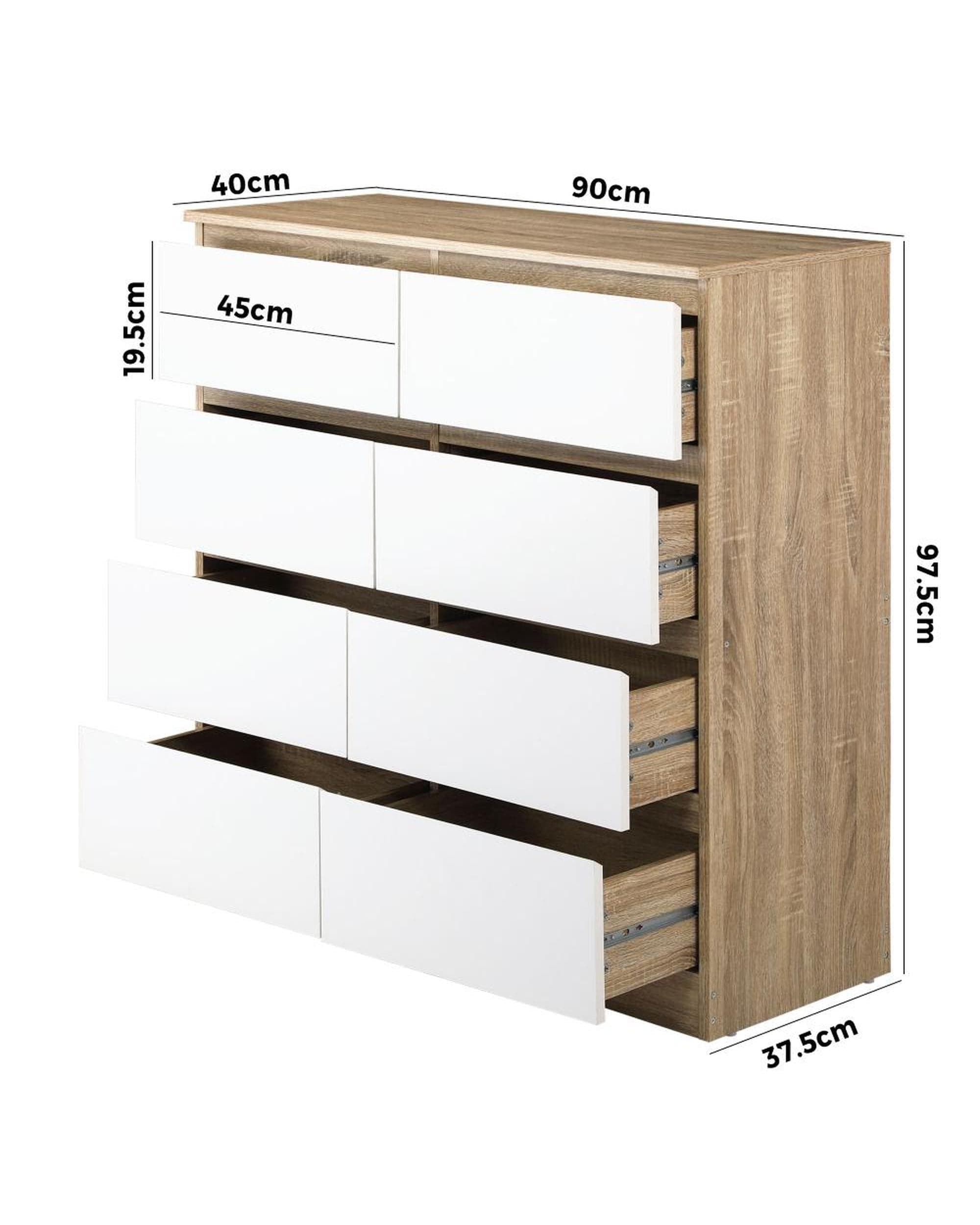 Oikiture Chest of Drawers OCTA Chest of Drawers 8 Drawers Tallboy Cabinet Home Furniture