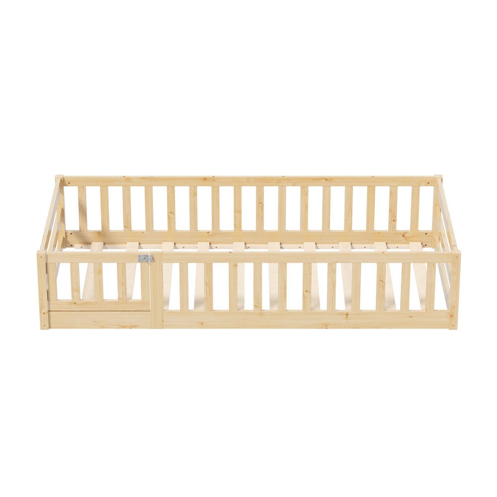 Oikiture Bedframe Offiel Kids Bed Frame Single Beds Timber Wood Gate Guard Natural