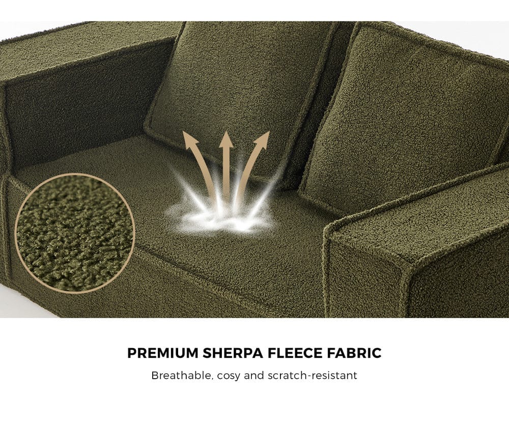Oikiture Sofa Oikiture 2-Seater Compressed Sofa in a Box Couch Sherpa Green