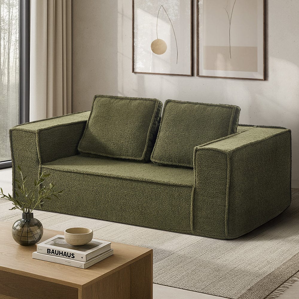 Oikiture Sofa Oikiture 2-Seater Compressed Sofa in a Box Couch Sherpa Green