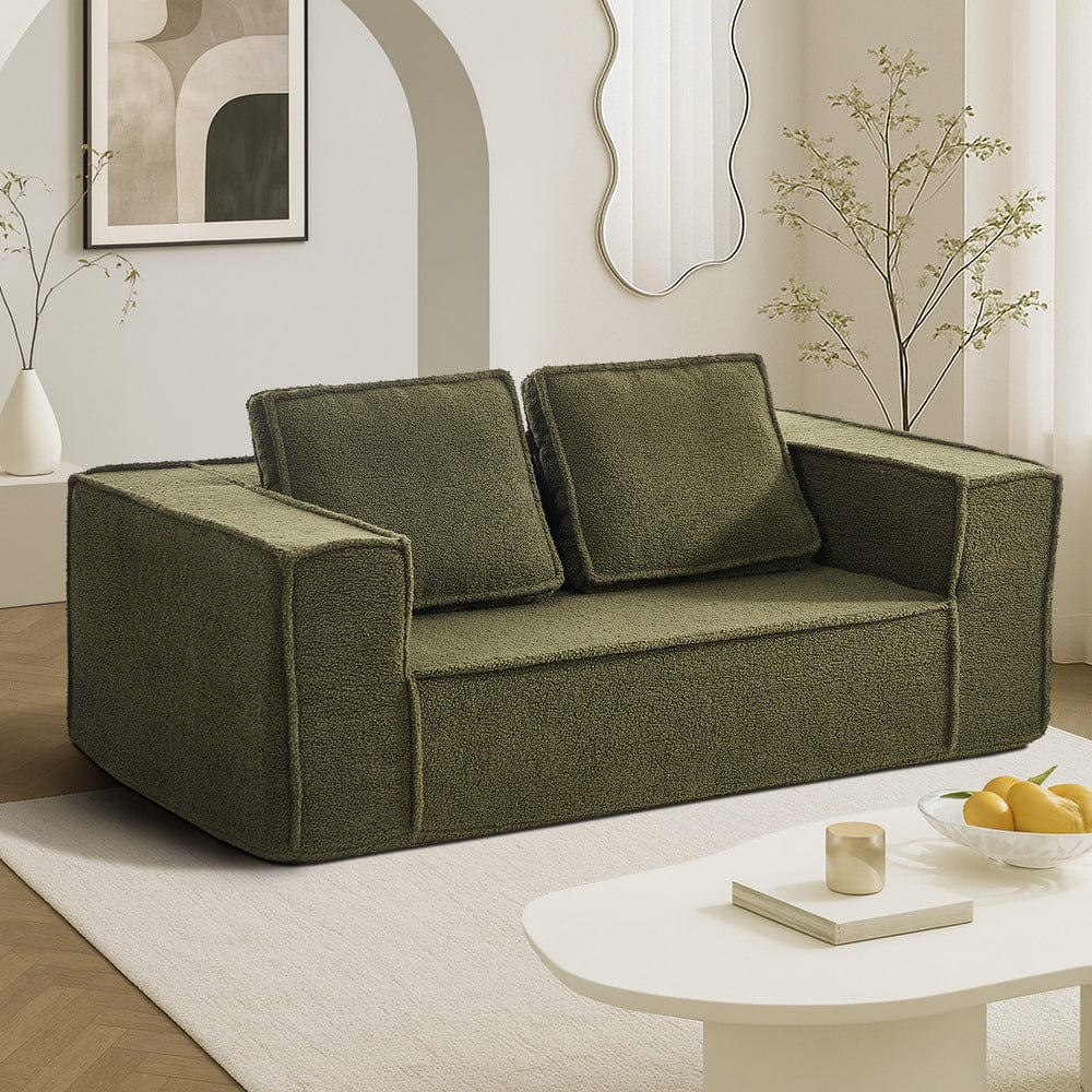 Oikiture Sofa Oikiture 2-Seater Compressed Sofa in a Box Couch Sherpa Green