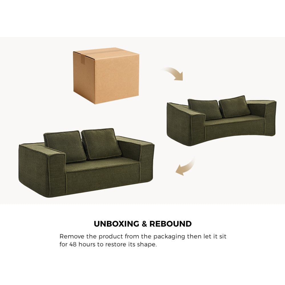 Oikiture Sofa Oikiture 2-Seater Compressed Sofa in a Box Couch Sherpa Green