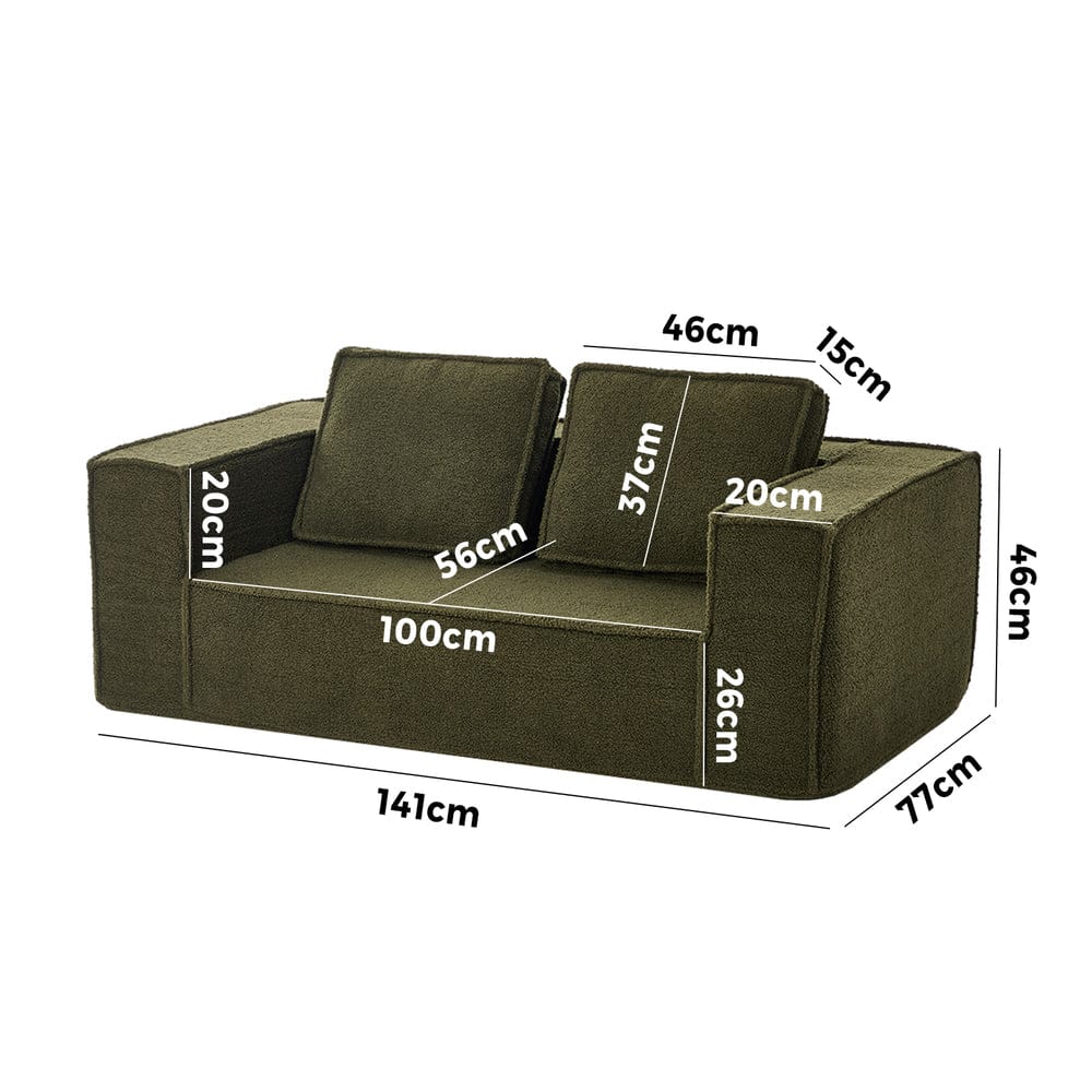 Oikiture Sofa Oikiture 2-Seater Compressed Sofa in a Box Couch Sherpa Green