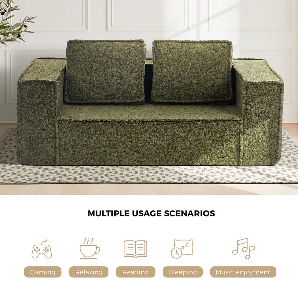 Oikiture Sofa Oikiture 2-Seater Compressed Sofa in a Box Couch Sherpa Green