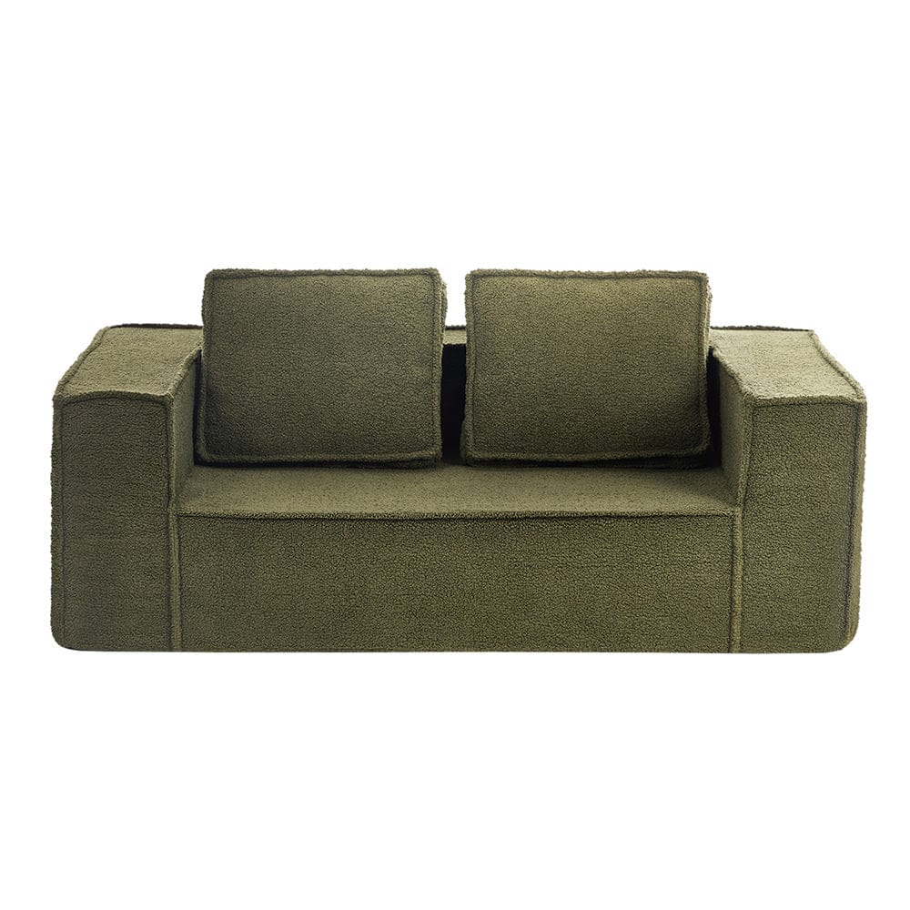 Oikiture Sofa Oikiture 2-Seater Compressed Sofa in a Box Couch Sherpa Green