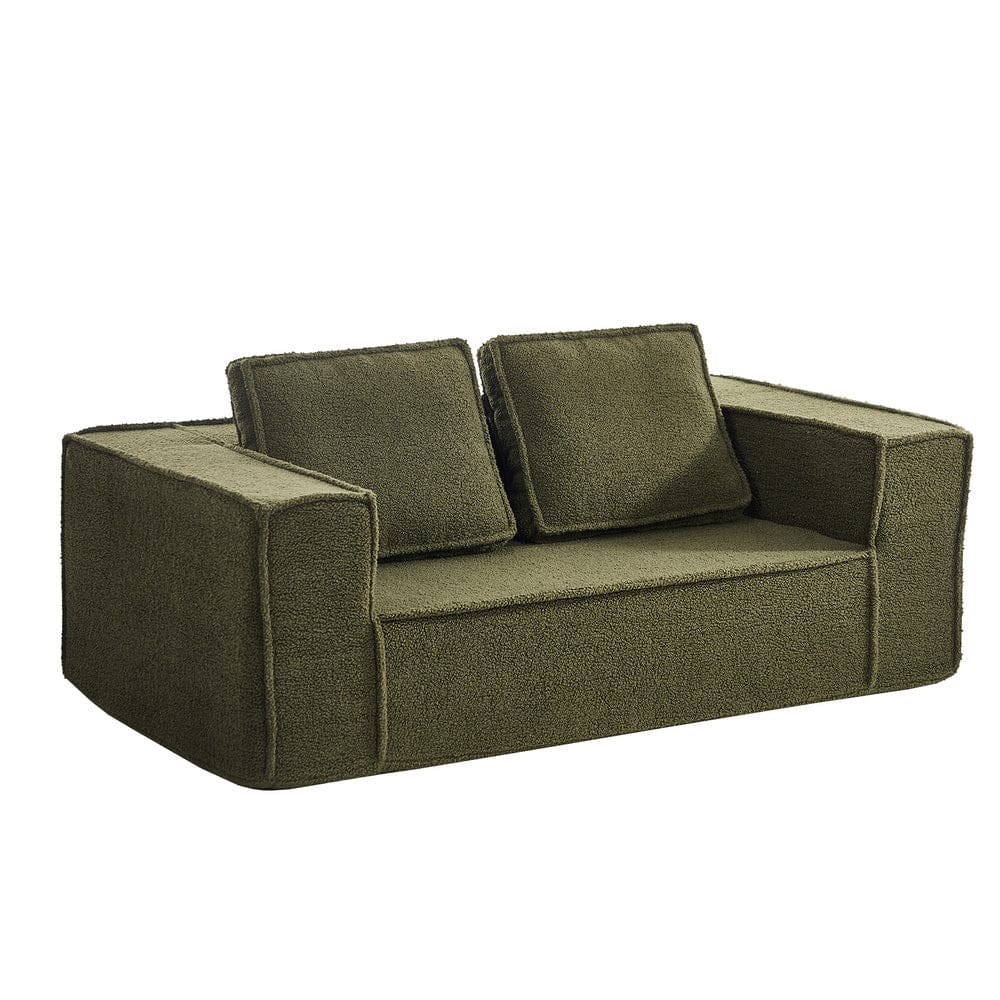 Oikiture Sofa Oikiture 2-Seater Compressed Sofa in a Box Couch Sherpa Green