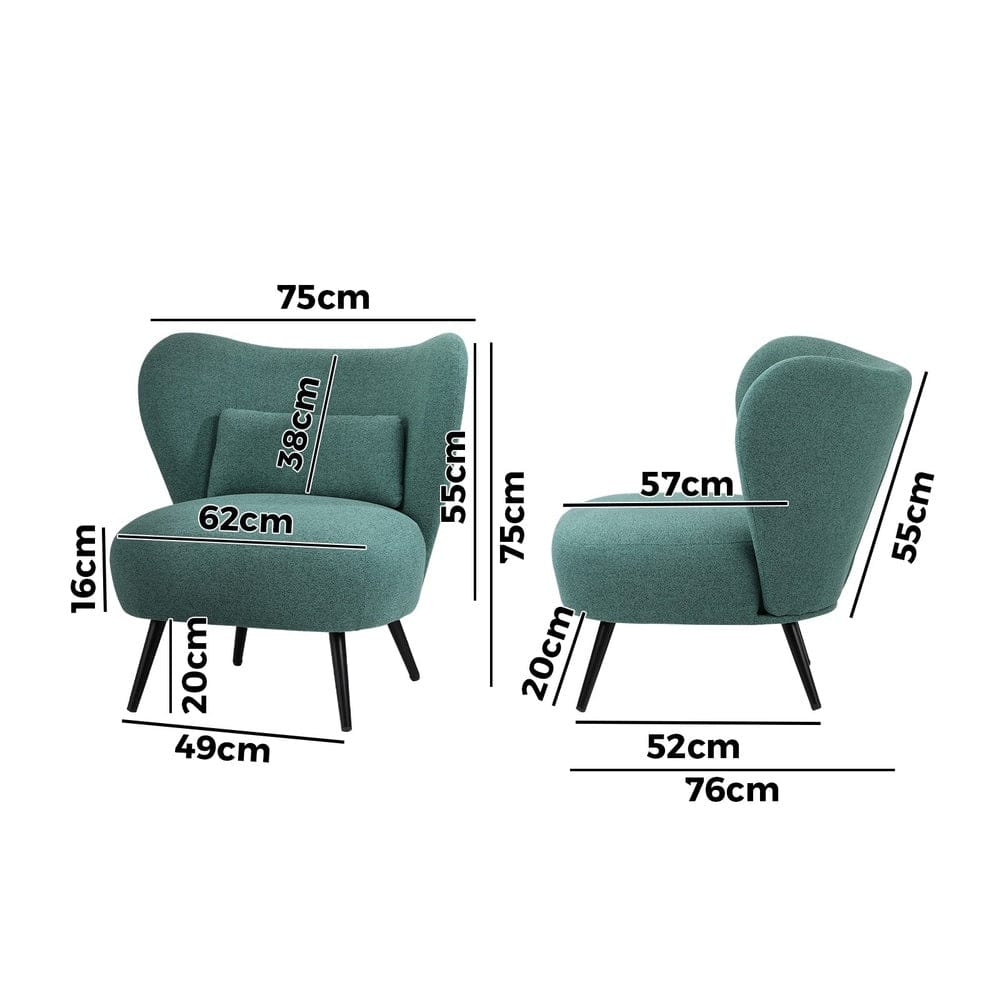Oikiture Armchair Oikiture 2x Armchair Lounge Chair Lumbar Pillow Wingback Linen Green