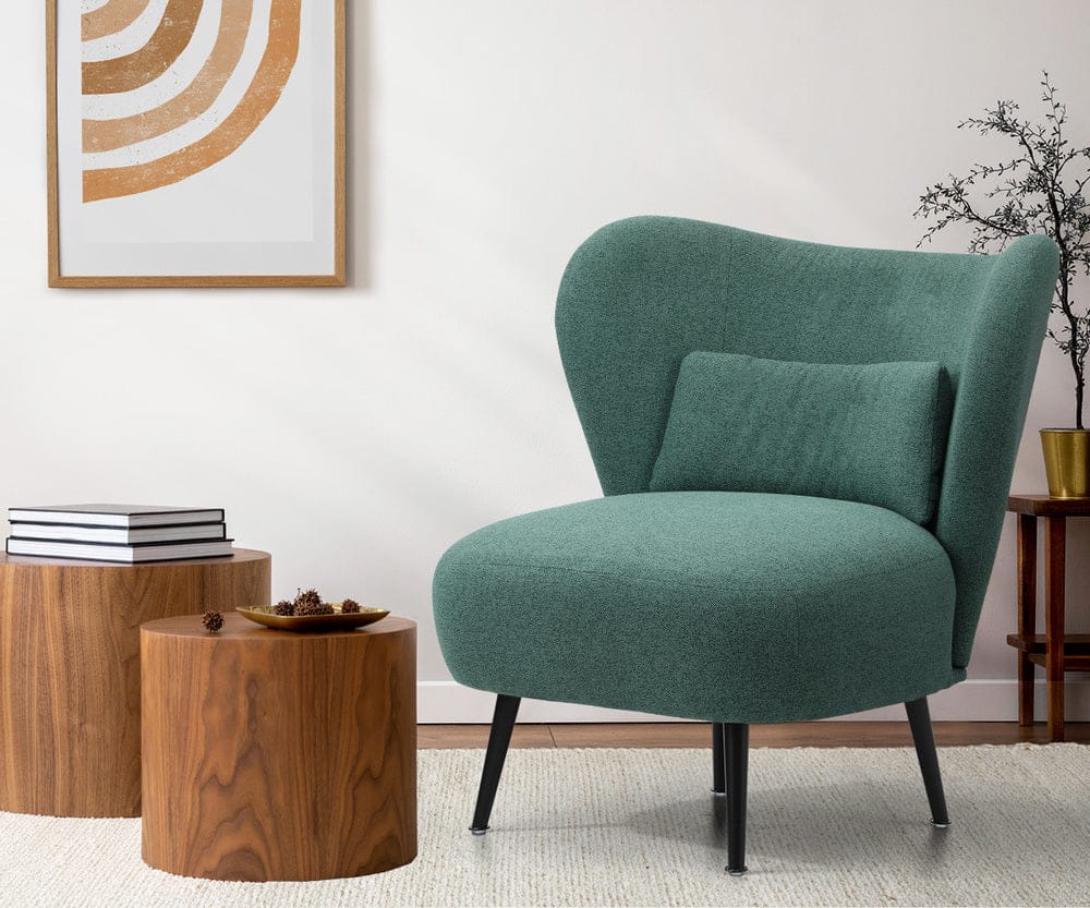 Oikiture Armchair Oikiture 2x Armchair Lounge Chair Lumbar Pillow Wingback Linen Green