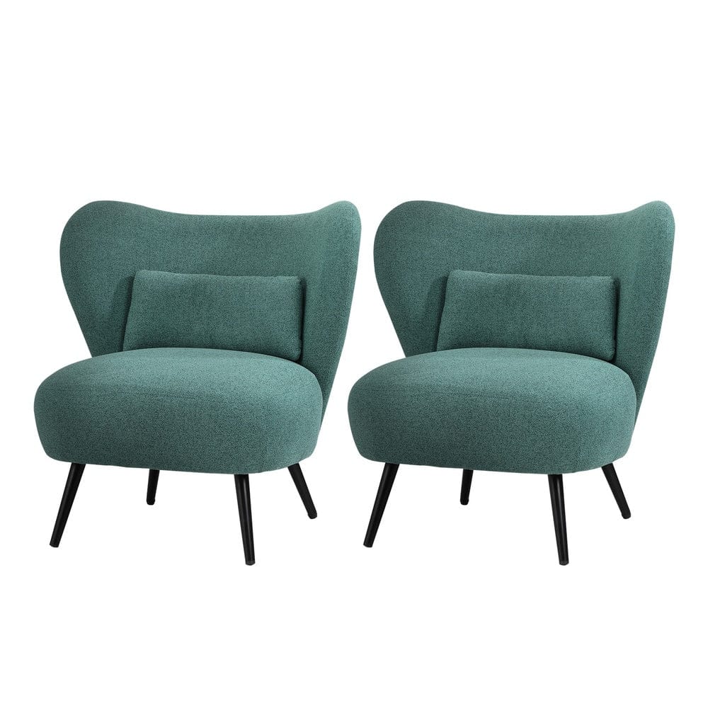 Oikiture Armchair Oikiture 2x Armchair Lounge Chair Lumbar Pillow Wingback Linen Green