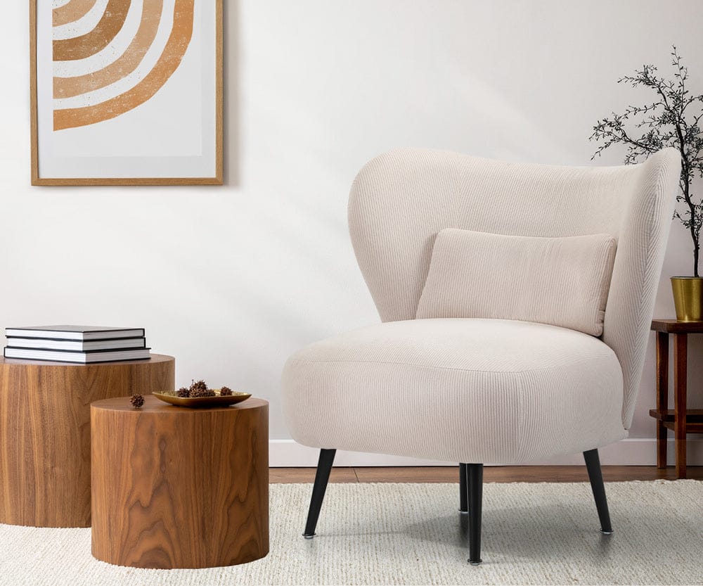 Oikiture Armchair Oikiture 2x Armchair Lounge Chair Lumbar Pillow Wingback Velvet Beige