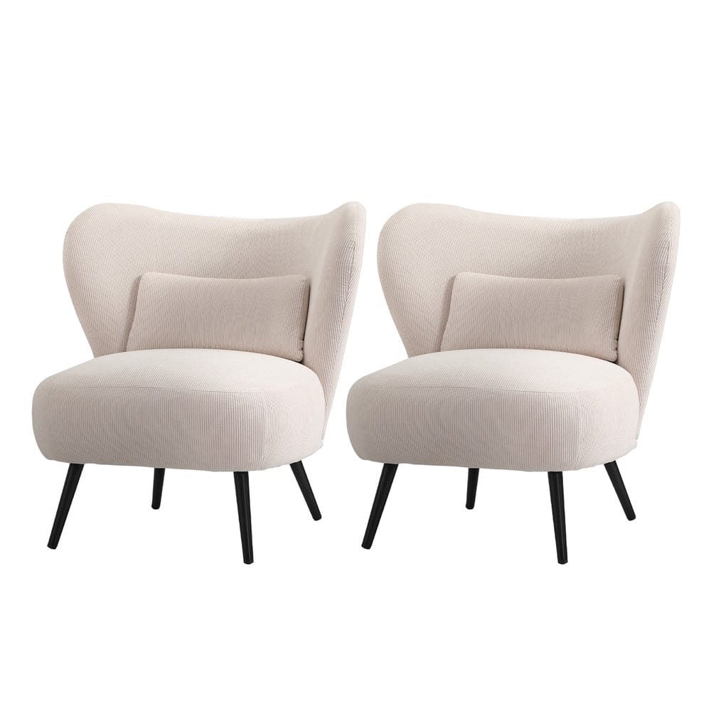 Oikiture Armchair Oikiture 2x Armchair Lounge Chair Lumbar Pillow Wingback Velvet Beige