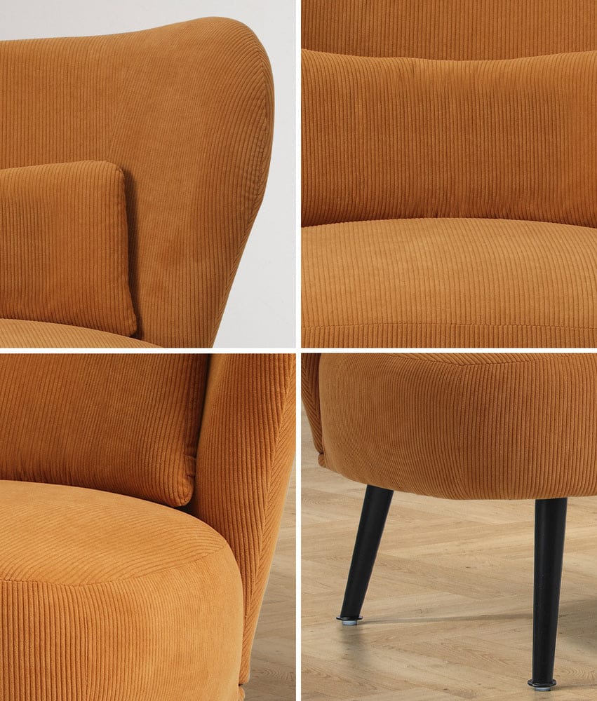 Oikiture Armchair Oikiture 2x Armchair Lounge Chair Lumbar Pillow Wingback Velvet Orange