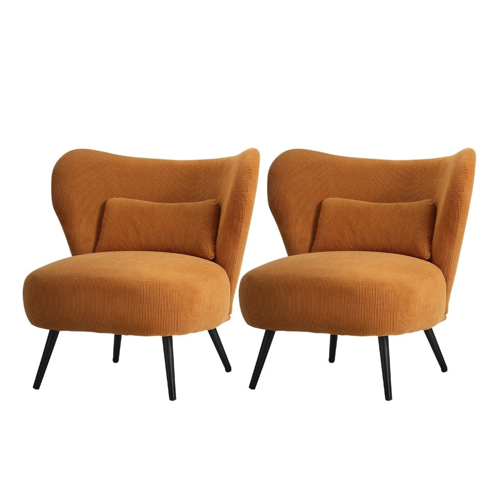 Oikiture Armchair Oikiture 2x Armchair Lounge Chair Lumbar Pillow Wingback Velvet Orange