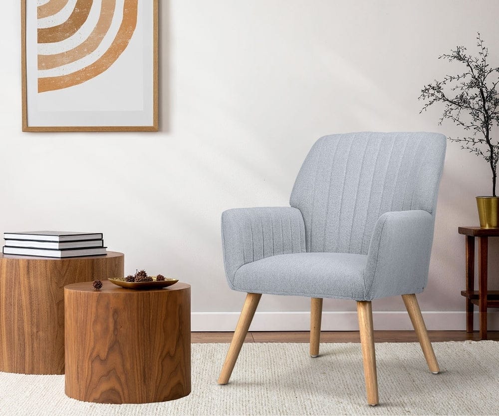 Oikiture Accent Chair Oikiture 2x Armchair Lounge Sofa Fabric Accent Chairs Armchairs Grey