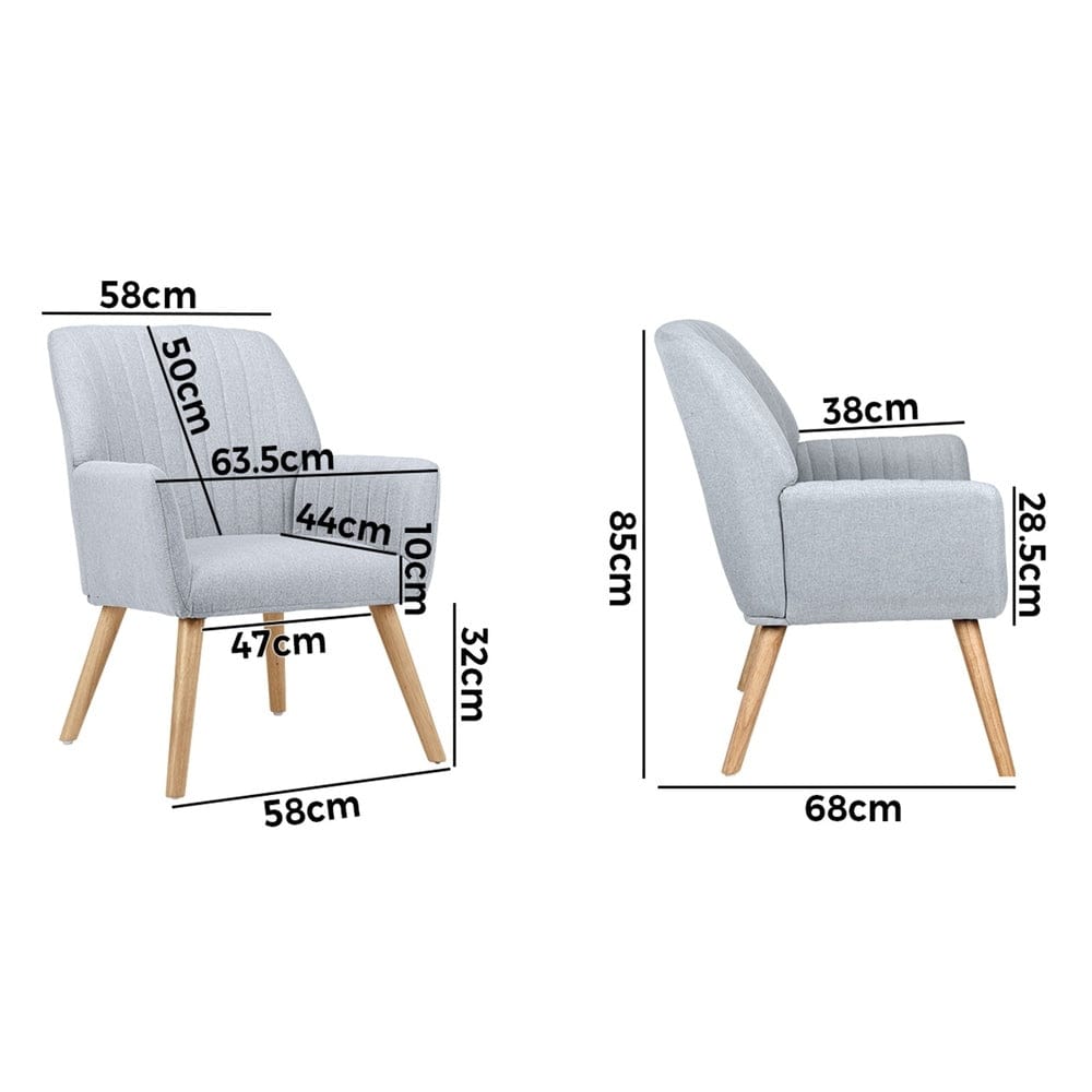 Oikiture Accent Chair Oikiture 2x Armchair Lounge Sofa Fabric Accent Chairs Armchairs Grey