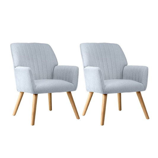 Oikiture Accent Chair Oikiture 2x Armchair Lounge Sofa Fabric Accent Chairs Armchairs Grey