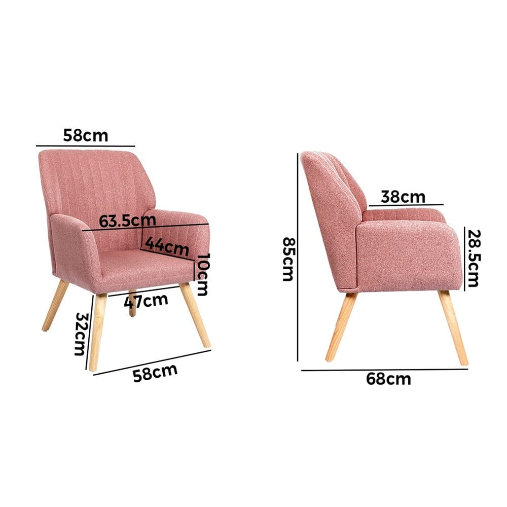Oikiture Accent Chair Oikiture 2x Armchair Lounge Sofa Fabric Accent Chairs Armchairs Pink