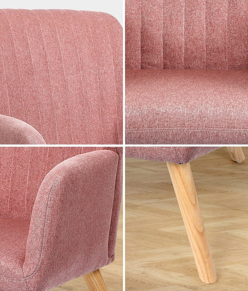 Oikiture Accent Chair Oikiture 2x Armchair Lounge Sofa Fabric Accent Chairs Armchairs Pink