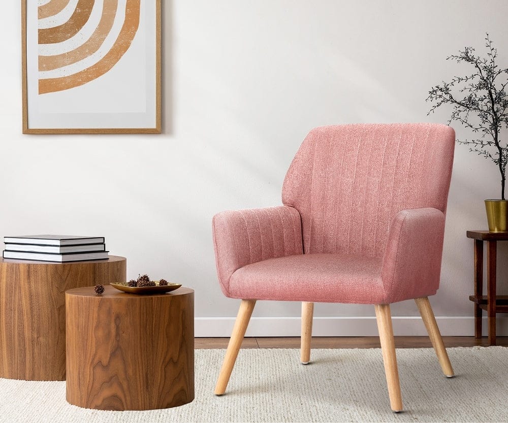 Oikiture Accent Chair Oikiture 2x Armchair Lounge Sofa Fabric Accent Chairs Armchairs Pink