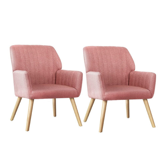 Oikiture Accent Chair Oikiture 2x Armchair Lounge Sofa Fabric Accent Chairs Armchairs Pink