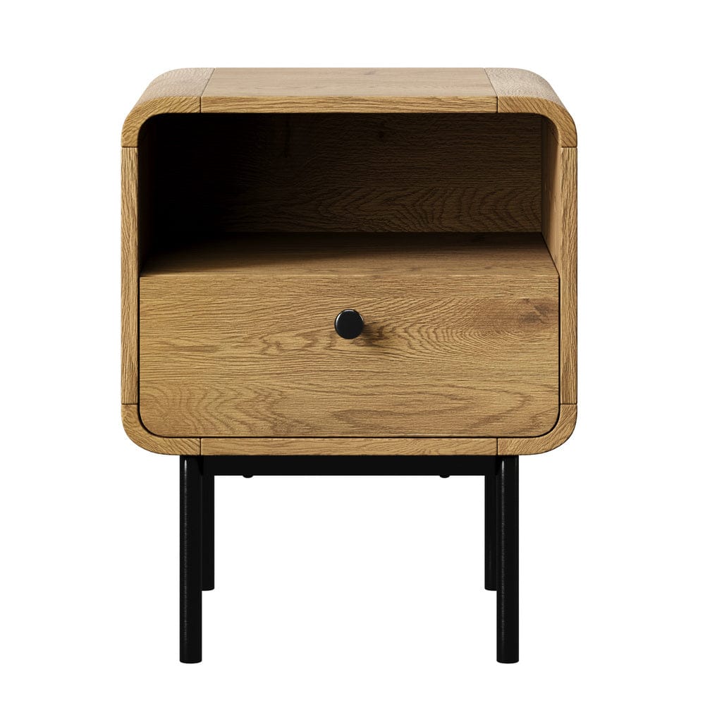 Oikiture Bedside Table Oikiture 2x Bedside Table 1 Drawers 1 Shelf Nightstand Storage Natural
