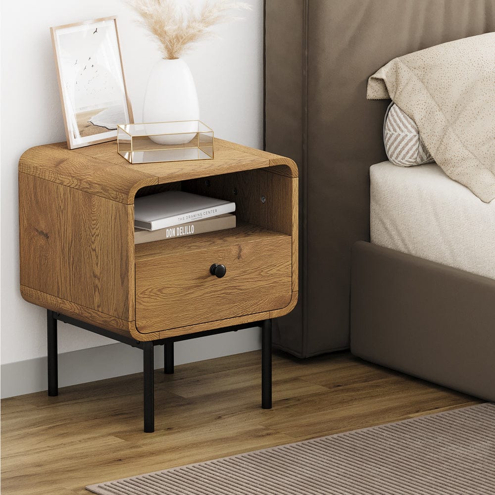Oikiture Bedside Table Oikiture 2x Bedside Table 1 Drawers 1 Shelf Nightstand Storage Natural