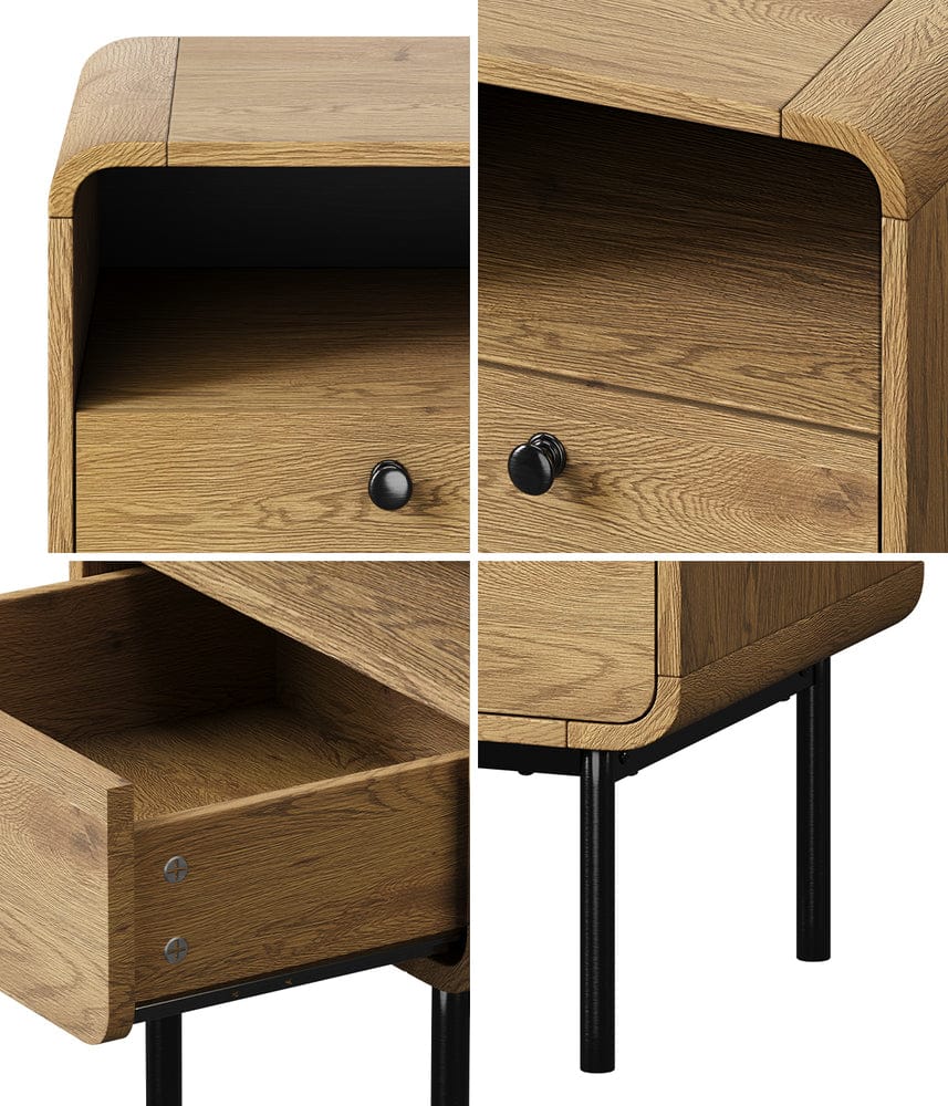 Oikiture Bedside Table Oikiture 2x Bedside Table 1 Drawers 1 Shelf Nightstand Storage Natural