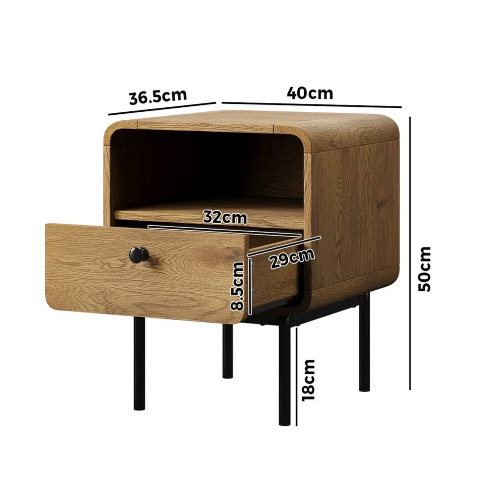 Oikiture Bedside Table Oikiture 2x Bedside Table 1 Drawers 1 Shelf Nightstand Storage Natural