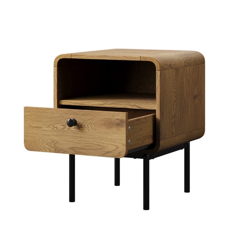 Oikiture Bedside Table Oikiture 2x Bedside Table 1 Drawers 1 Shelf Nightstand Storage Natural