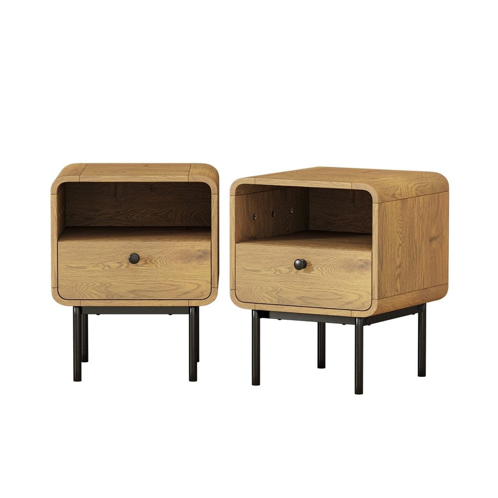 Oikiture Bedside Table Oikiture 2x Bedside Table 1 Drawers 1 Shelf Nightstand Storage Natural