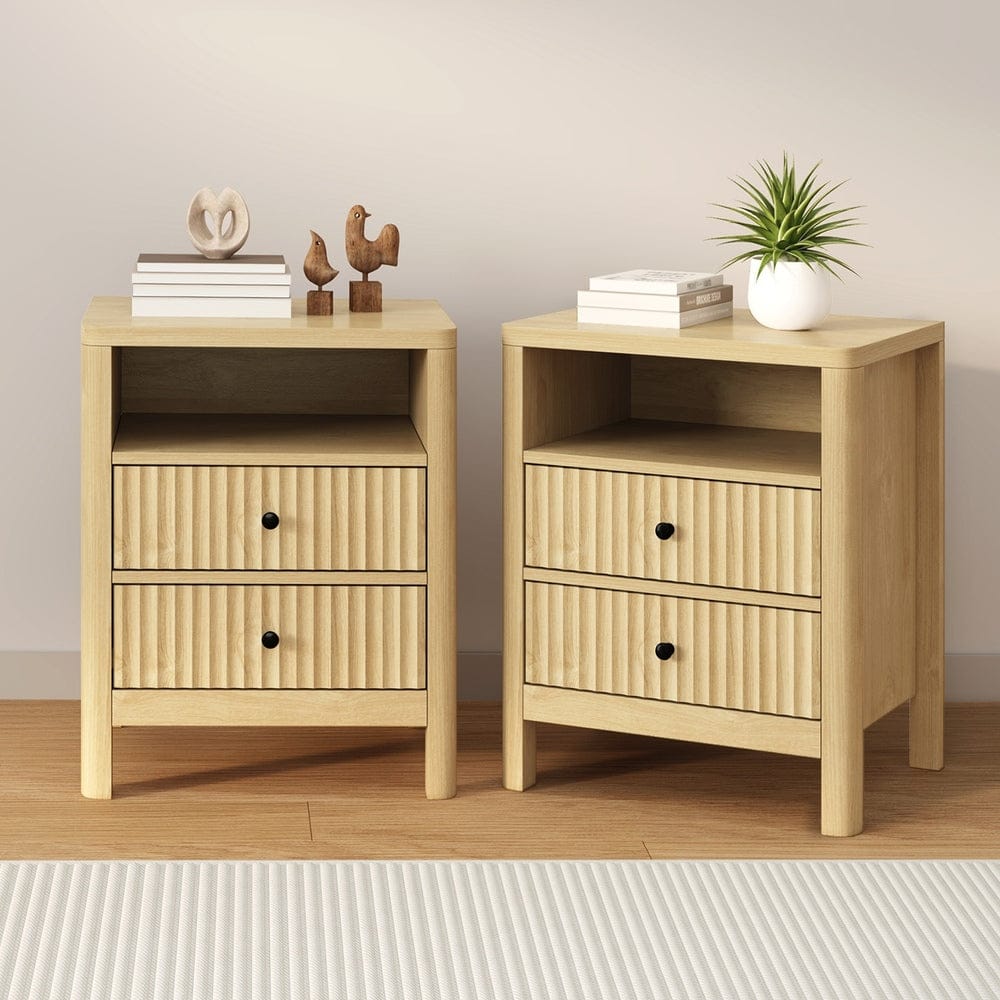 Oikiture Bedside Table Oikiture 2x Bedside Table 2 Drawers Nightstand Open Shelf Natural