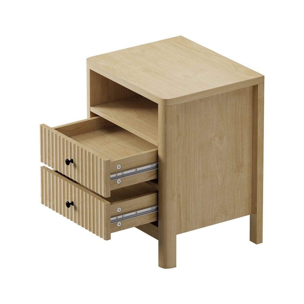 Oikiture Bedside Table Oikiture 2x Bedside Table 2 Drawers Nightstand Open Shelf Natural