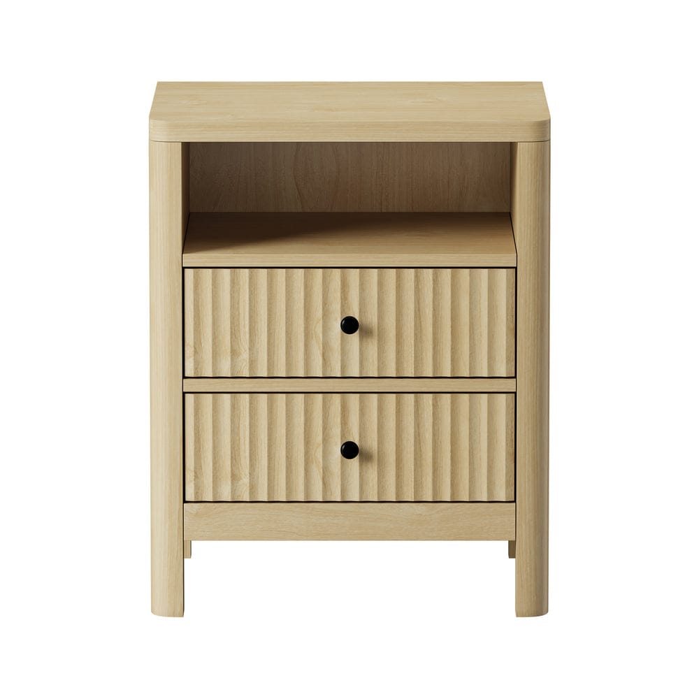 Oikiture Bedside Table Oikiture 2x Bedside Table 2 Drawers Nightstand Open Shelf Natural