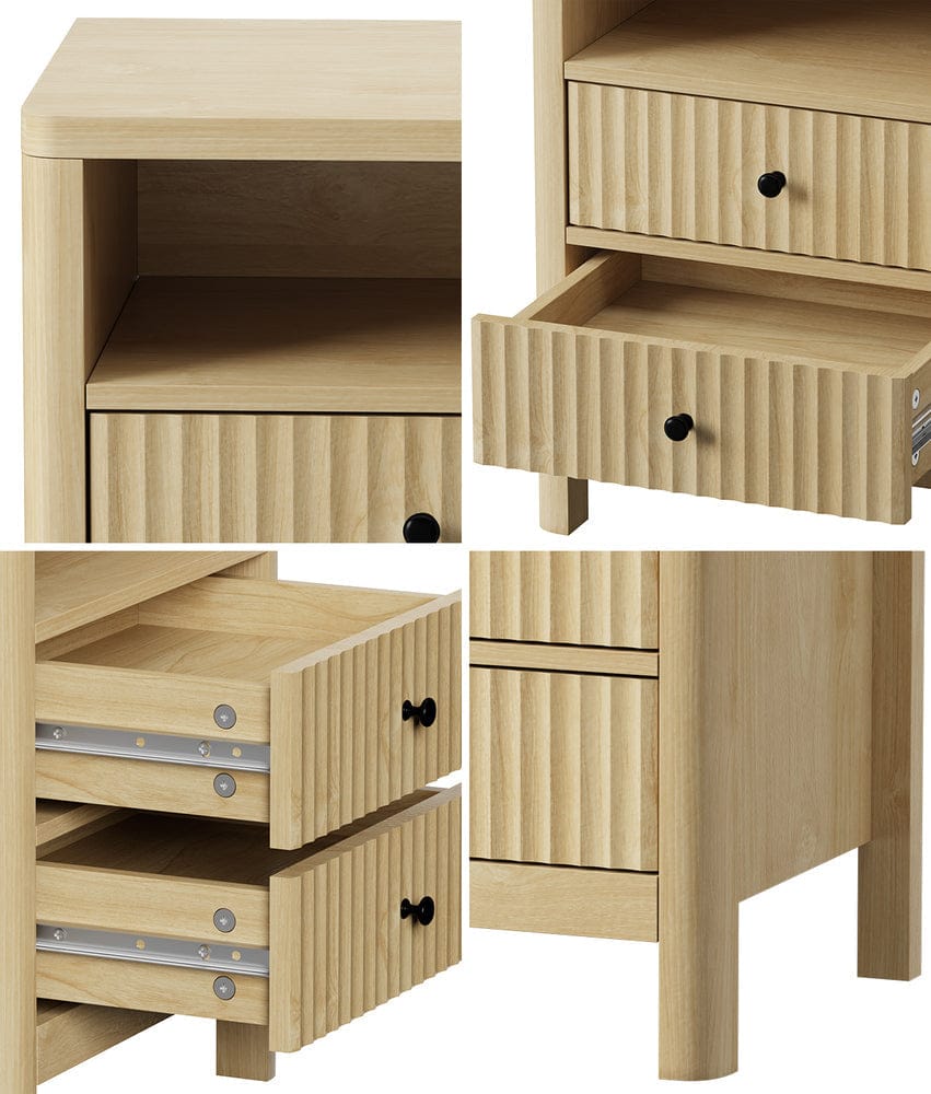 Oikiture Bedside Table Oikiture 2x Bedside Table 2 Drawers Nightstand Open Shelf Natural