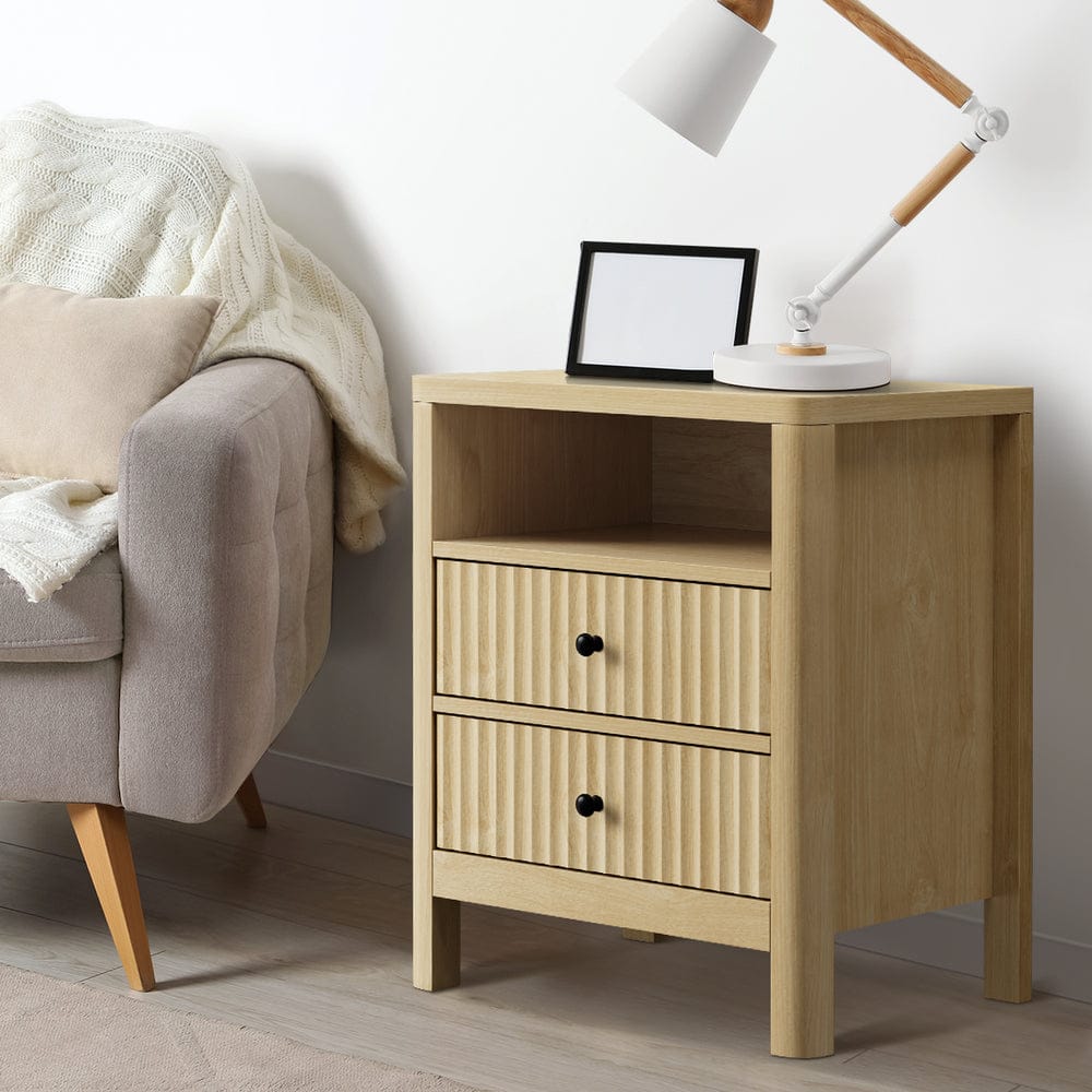 Oikiture Bedside Table Oikiture 2x Bedside Table 2 Drawers Nightstand Open Shelf Natural