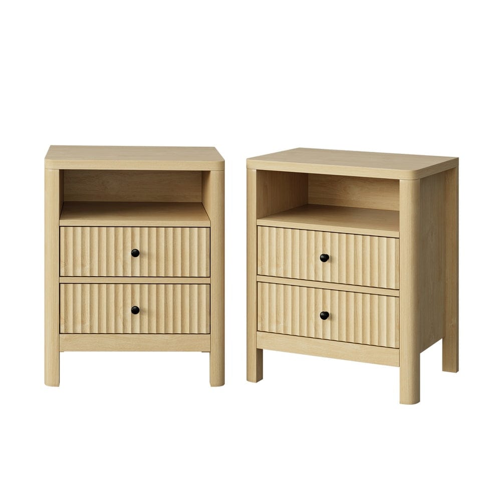 Oikiture Bedside Table Oikiture 2x Bedside Table 2 Drawers Nightstand Open Shelf Natural