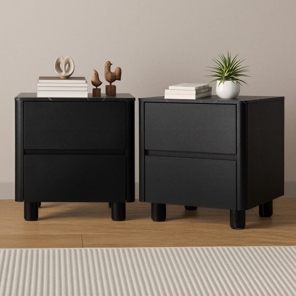 Oikiture Bedside Table Oikiture 2x Bedside Table 2 Drawers Storage Cabinet Nightstand Black