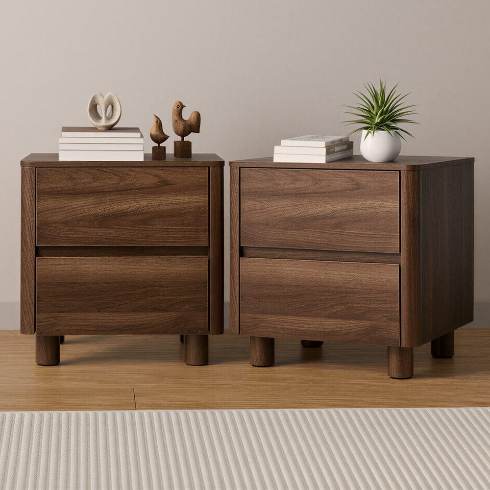 Oikiture Bedside Table Oikiture 2x Bedside Table 2 Drawers Storage Cabinet Nightstand Walnut