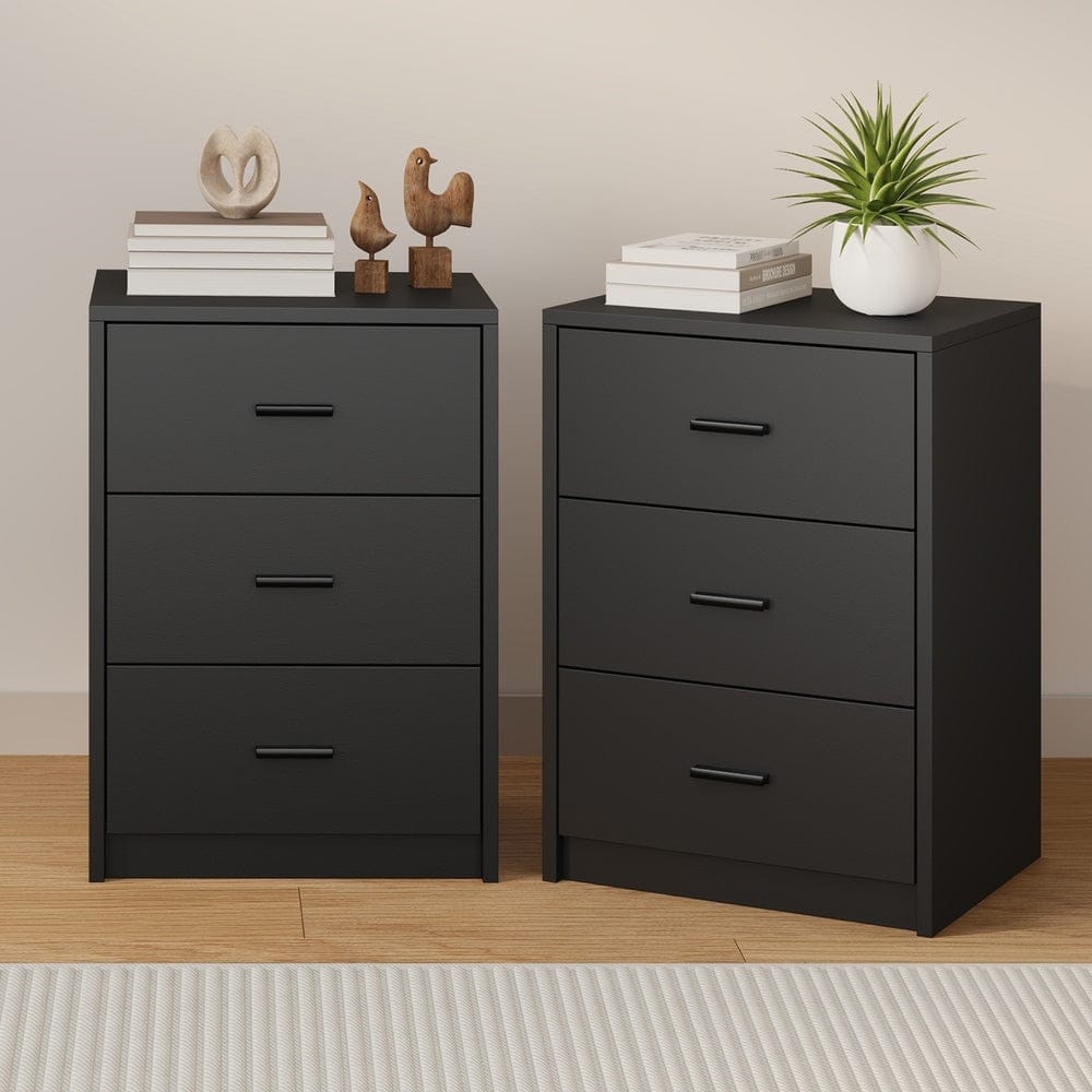 Oikiture Bedside Table Oikiture 2x Bedside Table 3 Drawers Nightstand Bedroom Storage Black
