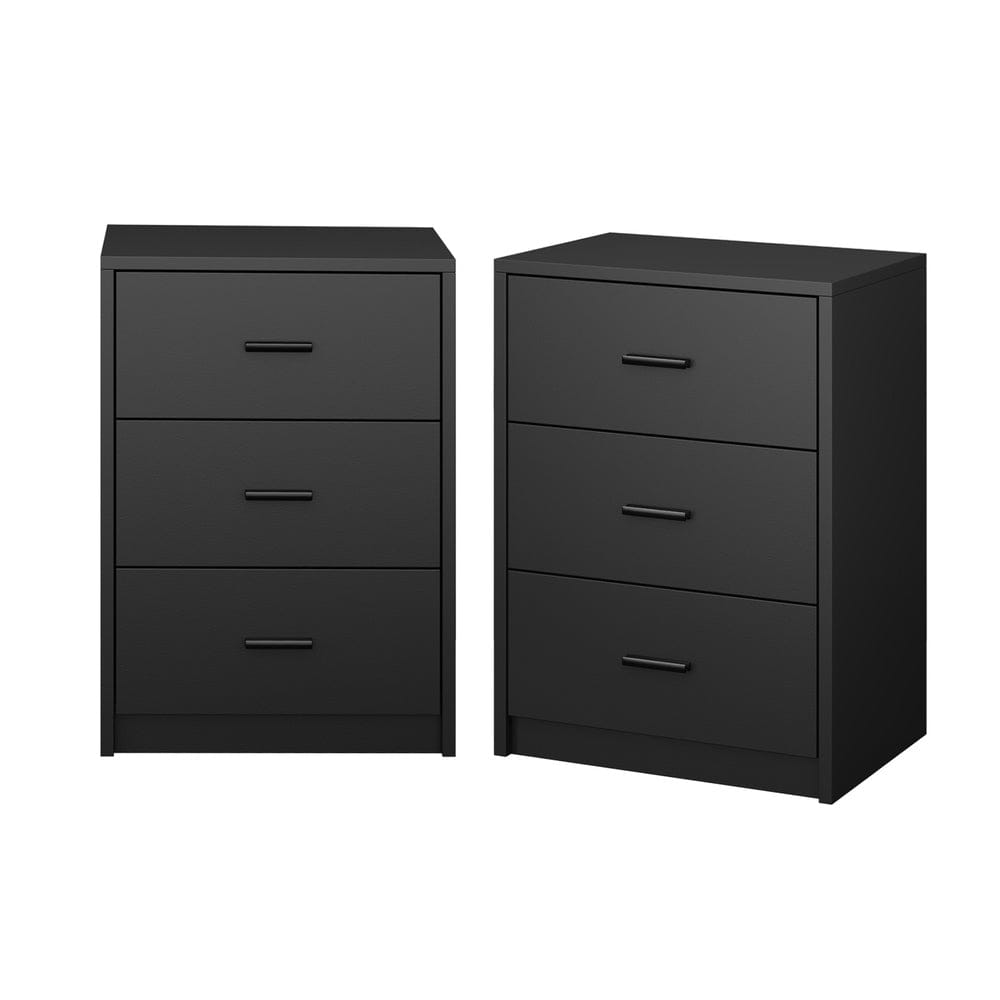 Oikiture Bedside Table Oikiture 2x Bedside Table 3 Drawers Nightstand Bedroom Storage Black