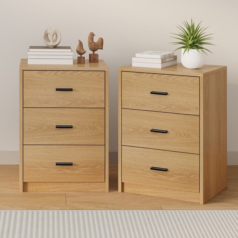 Oikiture Bedside Table Oikiture 2x Bedside Table 3 Drawers Nightstand Bedroom Storage Natural