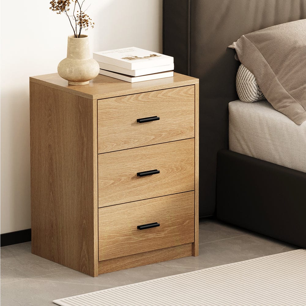 Oikiture Bedside Table Oikiture 2x Bedside Table 3 Drawers Nightstand Bedroom Storage Natural