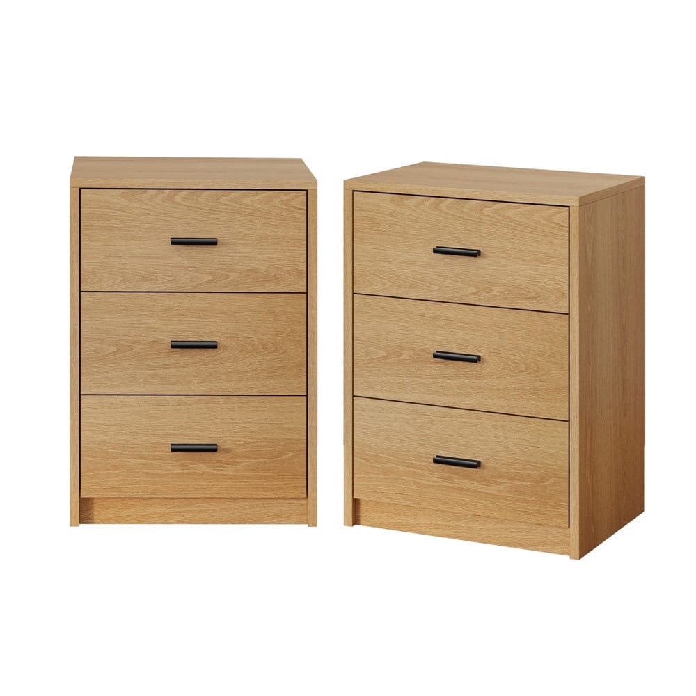 Oikiture Bedside Table Oikiture 2x Bedside Table 3 Drawers Nightstand Bedroom Storage Natural