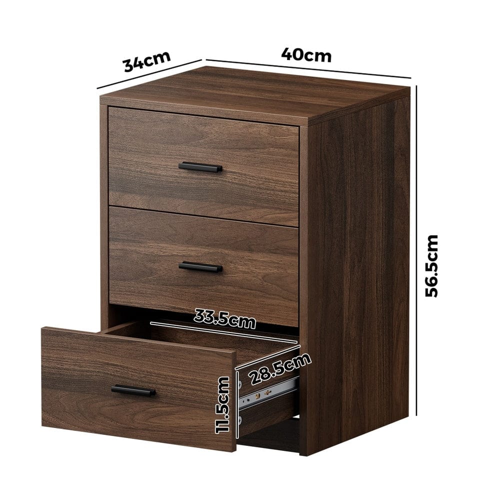 Oikiture Bedside Table Oikiture 2x Bedside Table 3 Drawers Nightstand Bedroom Storage Walnut