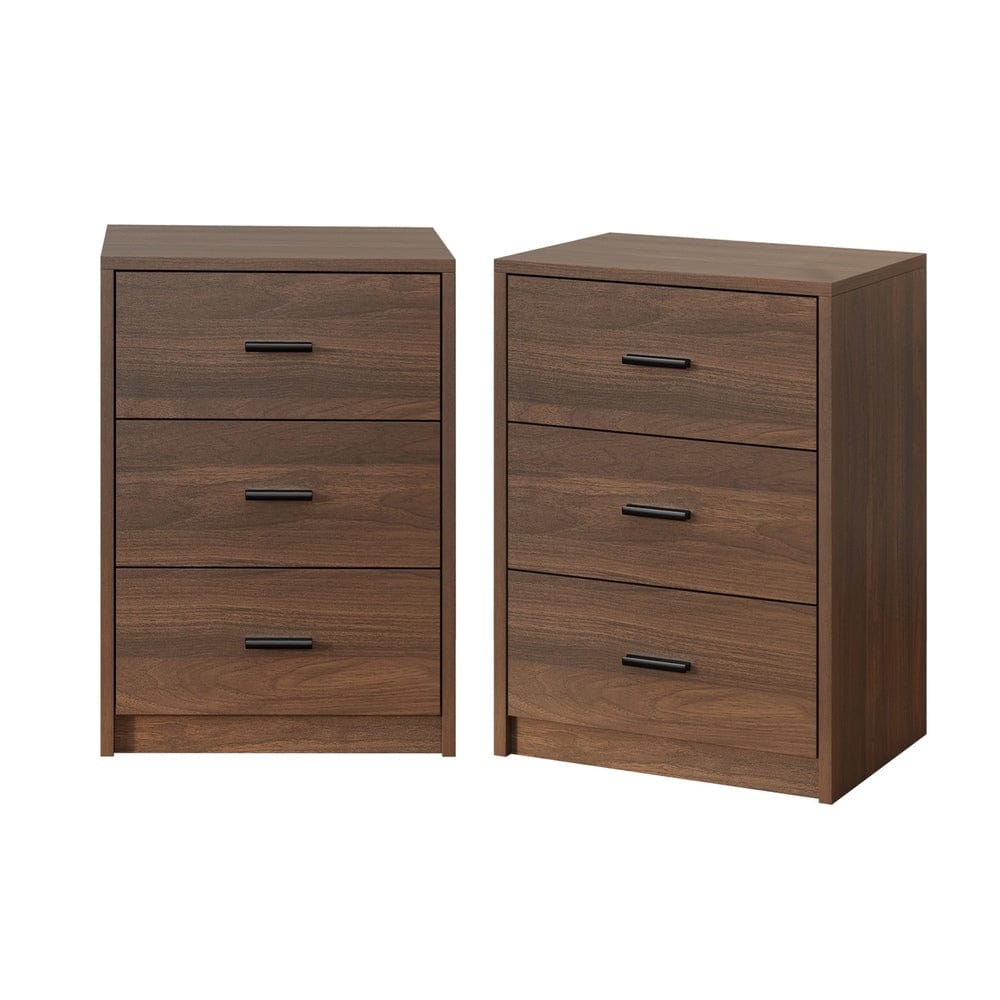 Oikiture Bedside Table Oikiture 2x Bedside Table 3 Drawers Nightstand Bedroom Storage Walnut