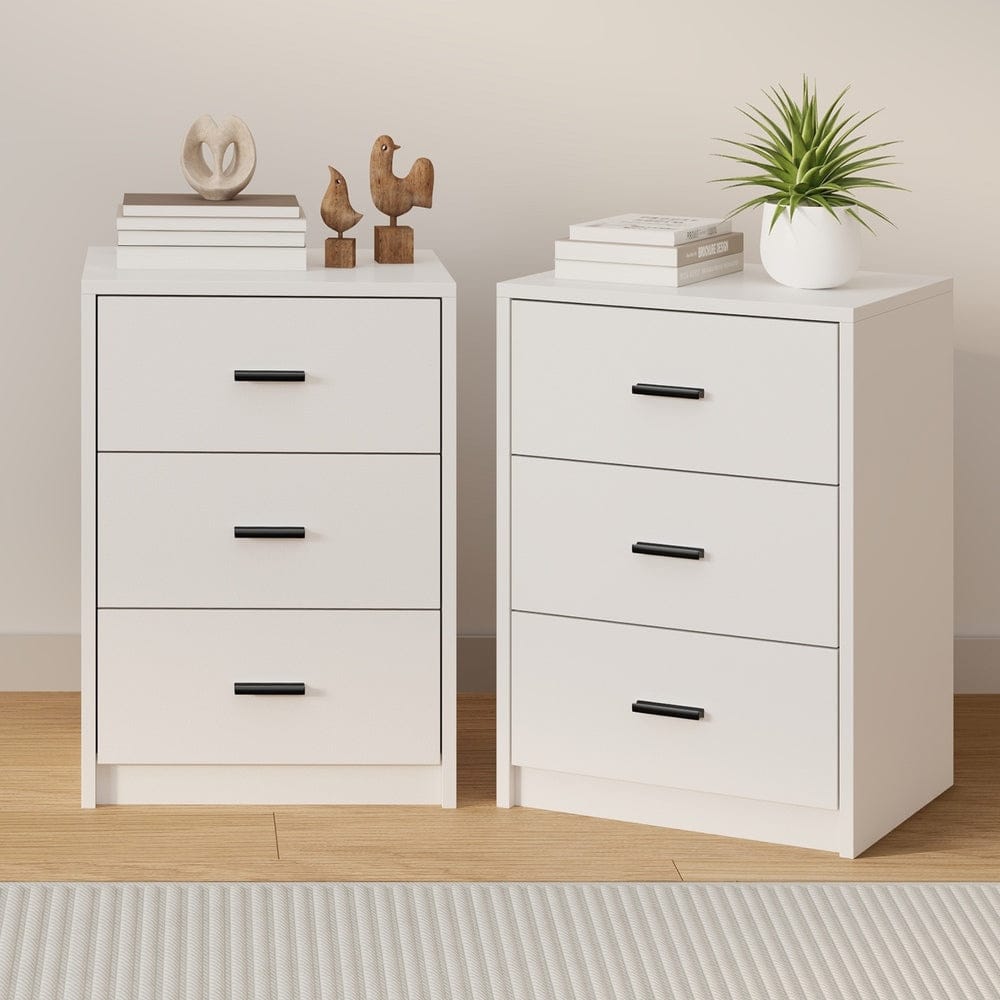 Oikiture Bedside Table Oikiture 2x Bedside Table 3 Drawers Nightstand Bedroom Storage White