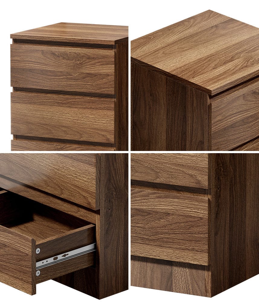 Oikiture Bedside Table Oikiture 2x Bedside Table 3 Drawers Side Table Storage Cabinet Walnut