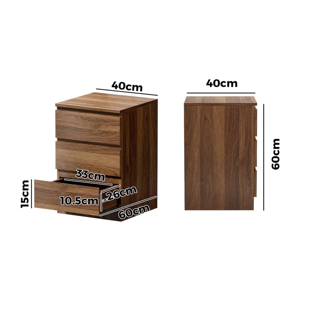 Oikiture Bedside Table Oikiture 2x Bedside Table 3 Drawers Side Table Storage Cabinet Walnut